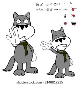 funny wolf cartoon kawaii expressions pack in vector format