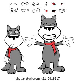 funny wolf cartoon kawaii expressions pack in vector format