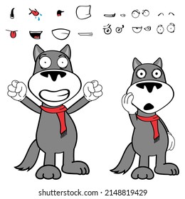 funny wolf cartoon kawaii expressions pack in vector format