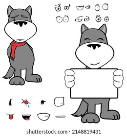 funny wolf cartoon kawaii expressions pack in vector format