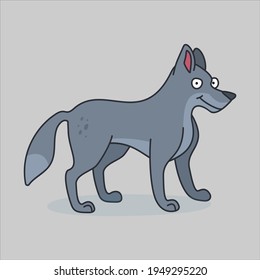 Funny wolf character in cartoon style. Flat kid graphic. Isolated vector illustration.