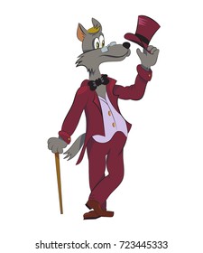 Funny Wolf Gentleman Wearing Suit Cartoon Stock Vector (Royalty Free ...