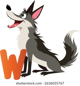 Funny wolf with initial letter W