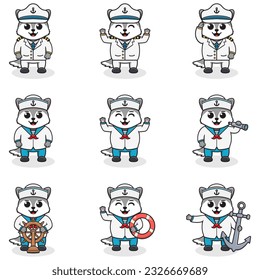 Funny marineros Wolf. Personajes de Lobo lindo en ilustración vectorial de capitana. Conjunto de graciosa y linda ilustración vectorial de marineros. Marineros de animales graciosos.