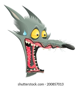 Funny wolf. Vector cartoon isolated character.
