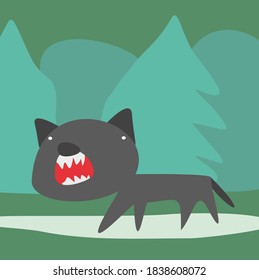 Der Wolf wandert durch den Wald, einfache farbige Vektorgrafik.