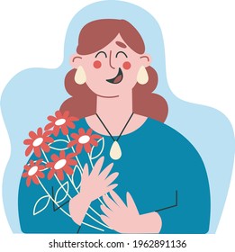 Funny woman with flowers. Vector