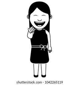 funny woman smiling and making a gesture pointing