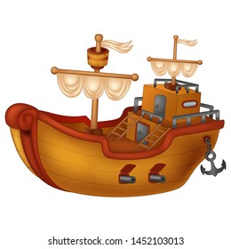 Funny Wood Ship Cartoon For Your Design