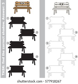 Funny Wooden Bench with different shadows to find the correct one, compare and connect object with it true shadow, the educational kid game with simple gaming level.