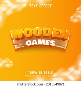 funny wooden games text effect. perfect for your game logo and title vector illustration