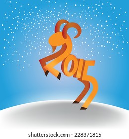 Funny wooden goat illustration. Winter version. Good for calendars or greeting cards.