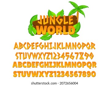 funny wooden jungle world with leaves game logo title text effect