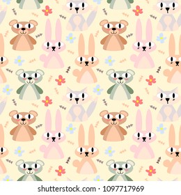 Funny woodland animals seamless pattern vector.