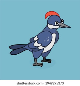 Funny woodpecker character in cartoon style. Flat kid graphic. Isolated vector illustration.
