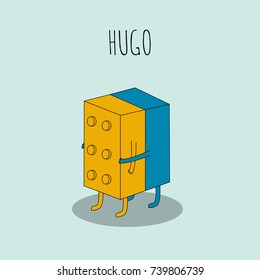 Funny wordplay of two bricks hugging each other. Vector illustration. Modern flat design.