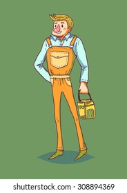 Funny working character. Isolated vector character.