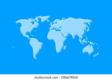 Funny world map design with white outline and light blue background