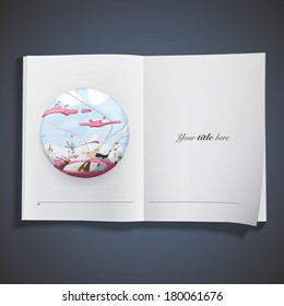 Funny world printed on book. Vector design 