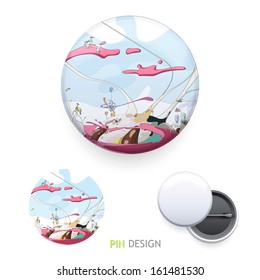 Funny world printed on pin. Vector design. 