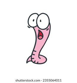 Funny worm. Doodle illustration of a scared worm isolated on a white background. Vector 10 EPS.