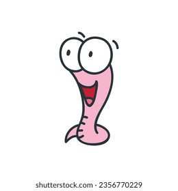 Funny worm. Doodle illustration of a smiling worm isolated on a white background. Vector 10 EPS.