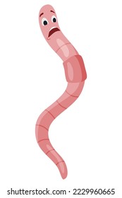 Funny worm. Pink crawler amazemented. Earth worm cartoon character, wildlife nature. Insect for kids illustration