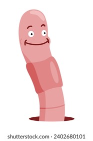 Funny worm. Pink crawler amazemented. Earth worm cartoon character, wildlife nature. Insect for kids illustration