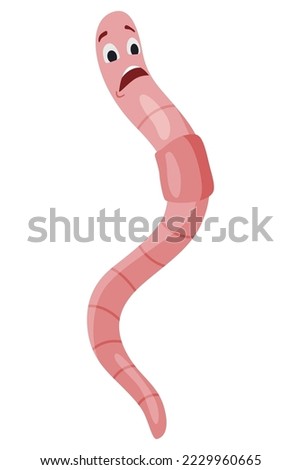 Funny worm. Pink crawler amazemented. Earth worm cartoon character, wildlife nature. Insect for kids illustration