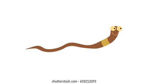 Funny worm vector illustration isolated on white background. Cute insect, comic bug, smiling wildlife character in cartoon style.