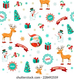 Funny Xmas background. Christmas vector pattern for Greeting banners