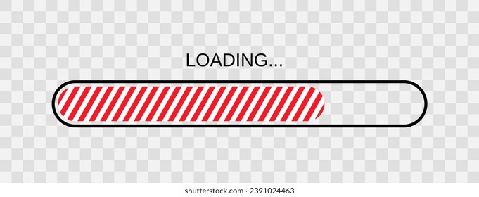 Funny Xmas loading banner with candy cane fill. Christmas progress bar. Holiday count down graph. Countdown loading progress on transparent background. Vector illustration.