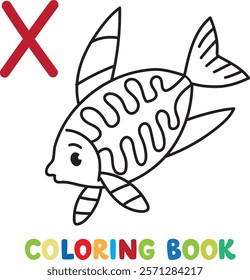 Funny x-ray fish . Animals coloring book for kids