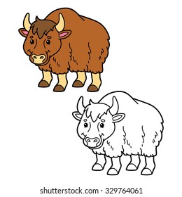 funny  yak. Vector illustration coloring page of happy cartoon yak for children, coloring and scrap book
