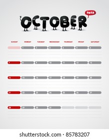 Funny year 2012 vector calendar October