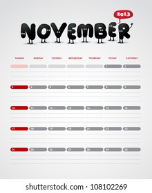 Funny year 2013 vector calendar November