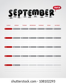 Funny year 2013 vector calendar September