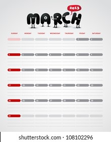 Funny year 2013 vector calendar March