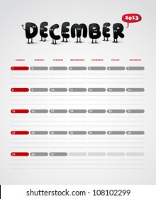 Calendario vectorial del año 2013 Diciembre divertido