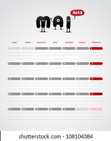Funny year 2013 vector calendar May -  In French.
