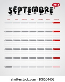 Funny year 2013 vector calendar September -  In French.