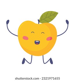 Funny Yellow Apple Character with Red Cheeks Jumping with Joy Vector Illustration