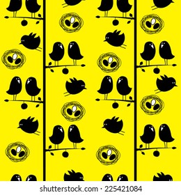 funny yellow  background with birds
