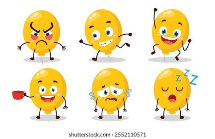 funny yellow balloon cartoon character with various pose activity design illustration