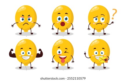 funny yellow balloon cartoon with different expressions character design illustration