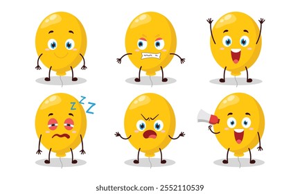 funny yellow balloon cartoon with many expressions design illustration