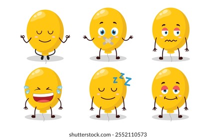 funny yellow balloon cartoon with various expressions design illustration