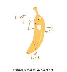 Funny Yellow Banana Character Dancing Moving Hand and Legs Vector Illustration