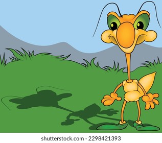 Funny Yellow Beetle with Long Neck - Colored Cartoon Illustration with Background, Vector