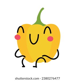 Funny Yellow Bell Pepper Vegetable Character Sitting with Cute Smiling Face Vector Illustration